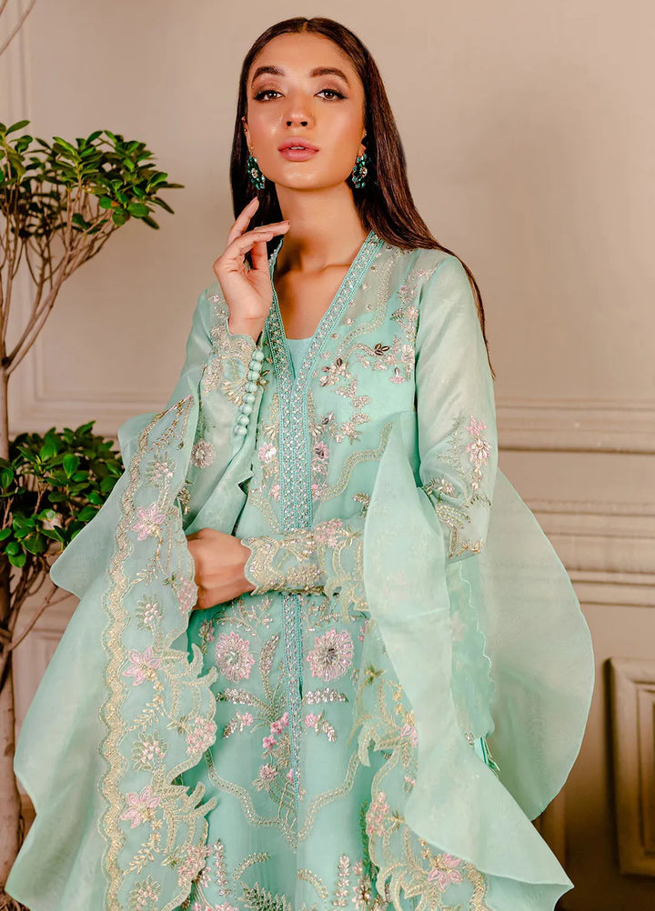 Fozia Khalid Pret Embroidered Organza 3 Piece Suit Tiffany Blue