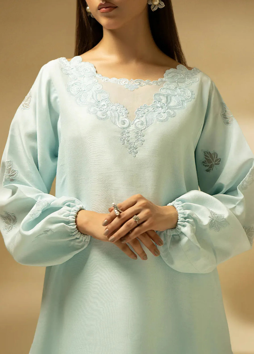 Fozia Khalid Pret Embroidered Raw Silk 3 Piece Suit Celestial Serenity