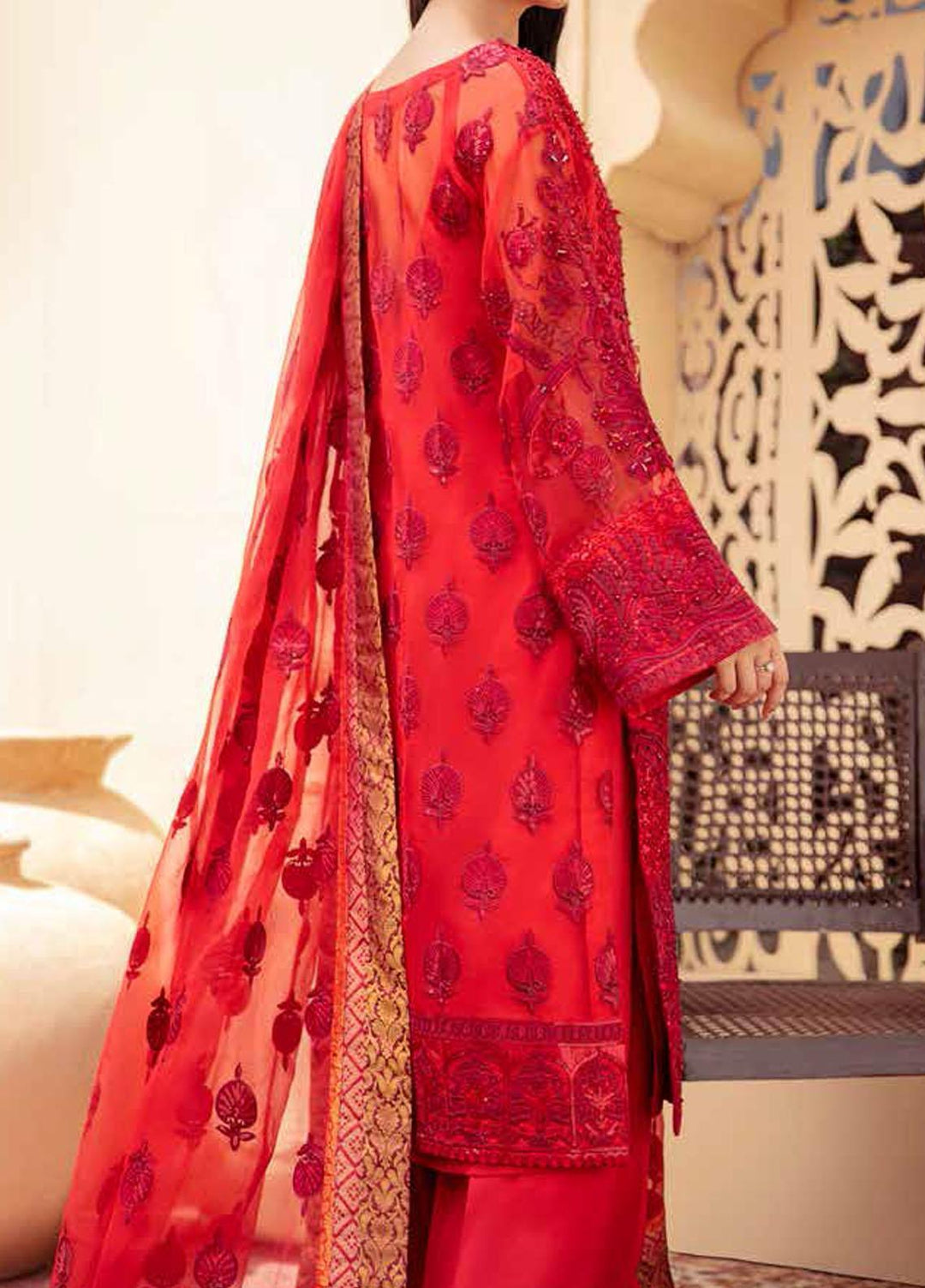 Freesia By Maryum N Maria Embroidered Organza Suits Unstitched 3 Piece MNM21FP 05 Rosy Evening - Premium Collection