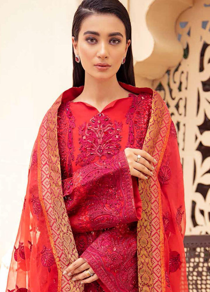 Freesia By Maryum N Maria Embroidered Organza Suits Unstitched 3 Piece MNM21FP 05 Rosy Evening - Premium Collection