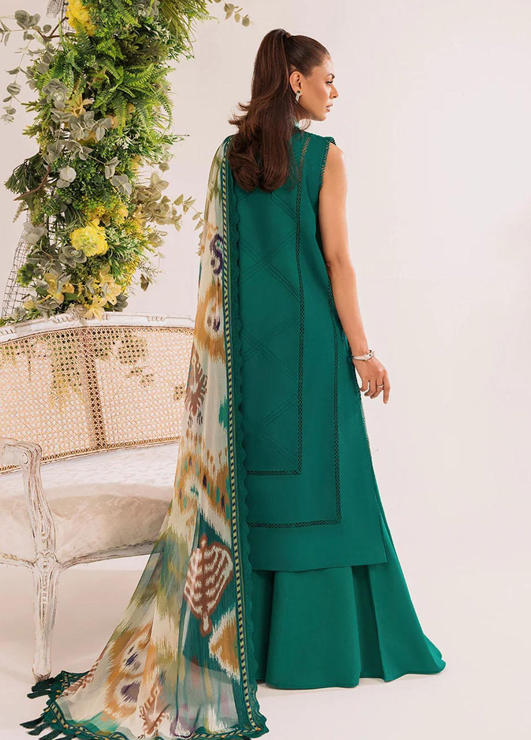 French Garden By Faixa Faixal Embroidered Lawn Suits Unstitched 3 Piece FFX23FG Emerald Dream - Eid Collection