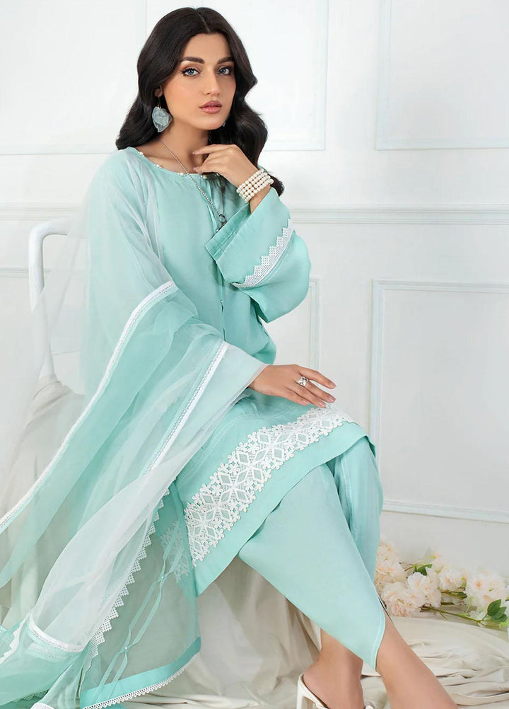 La Rosaa Pret Embroidered Raw Silk 3 Piece Suit FL01 TURQUOISE