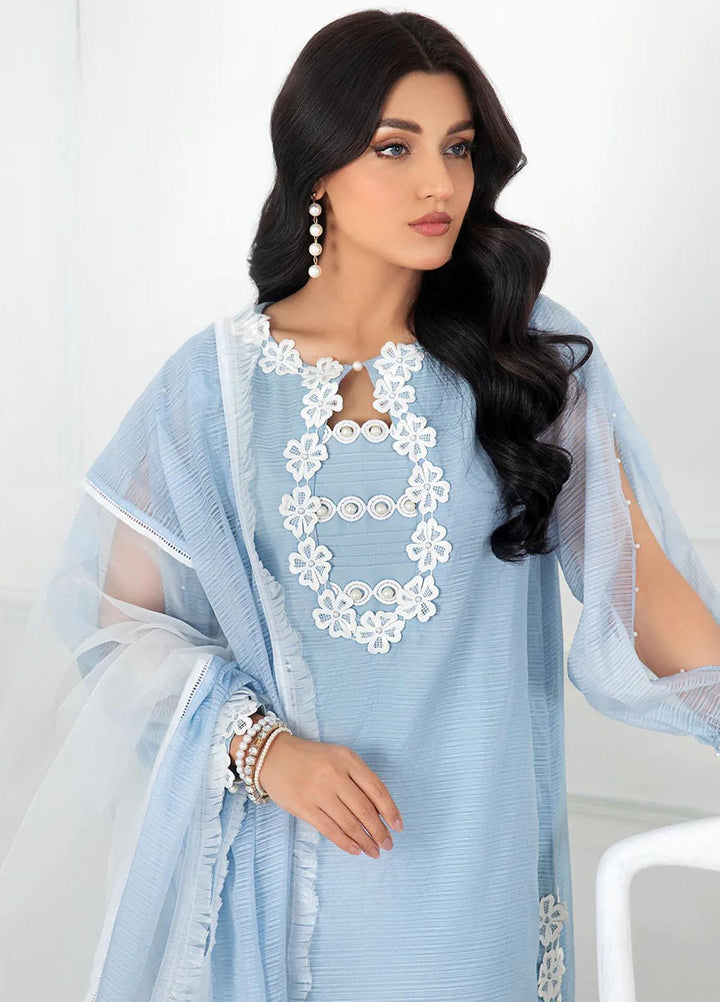 La Rosaa Pret Embroidered Organza 3 Piece Suit FL02 BLUE