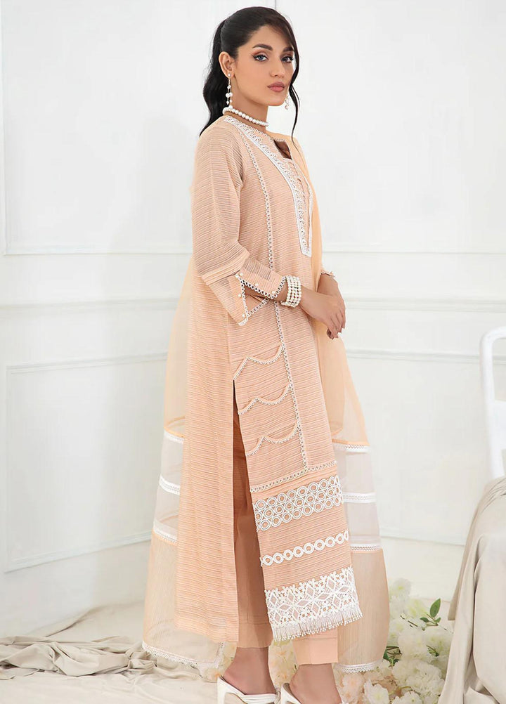 La Rosaa Pret Embroidered Organza 3 Piece Suit FL03 PEACH