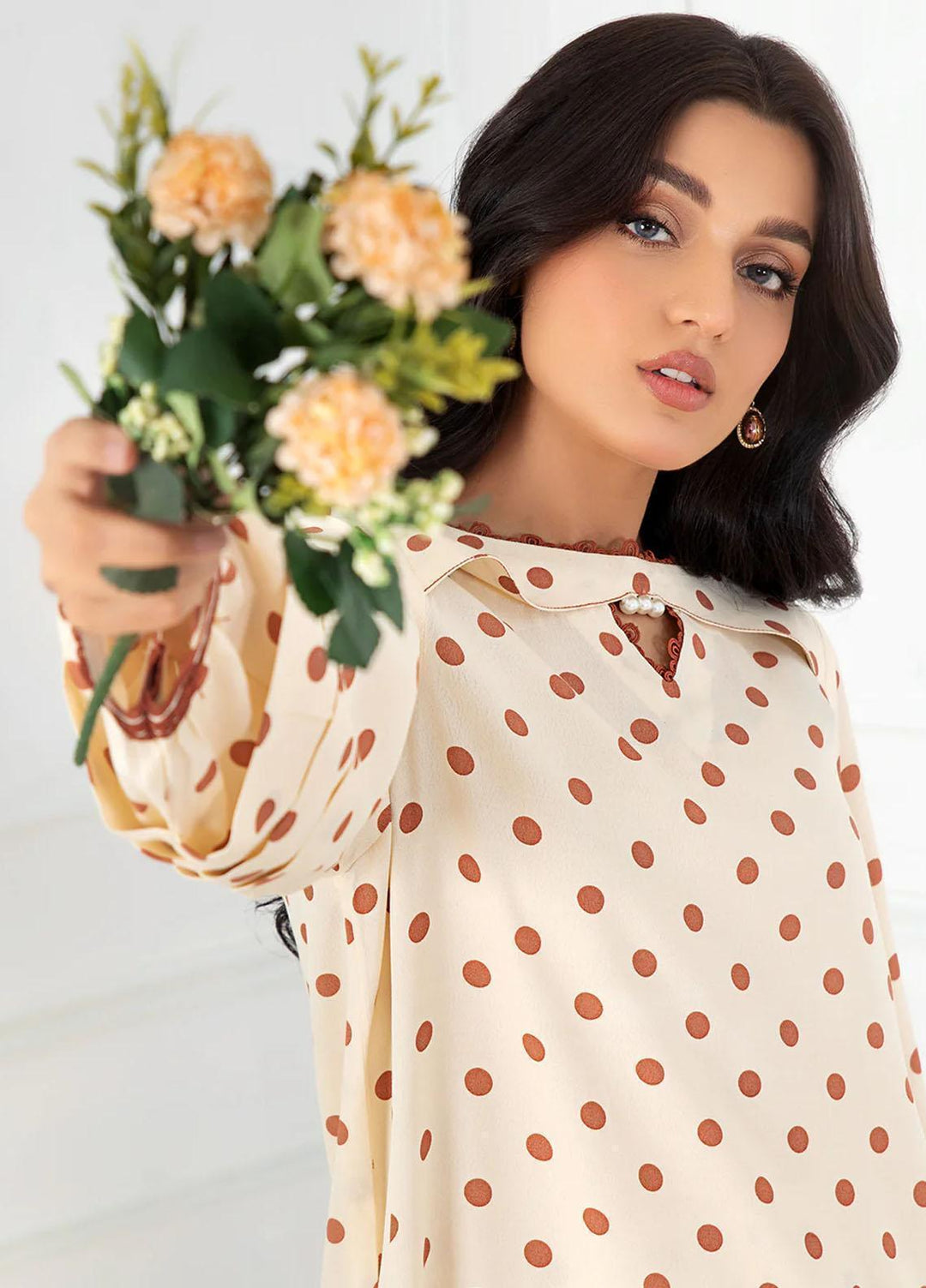 La Rosaa Pret Printed Georgette 2 Piece Suit FL05 CREME