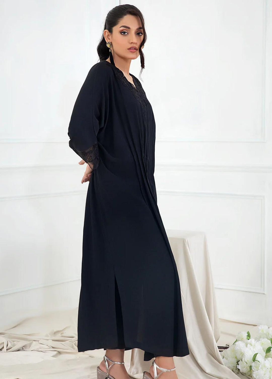 La Rosaa Pret Embroidered Georgette 2 Piece Suit FL07 BLACK
