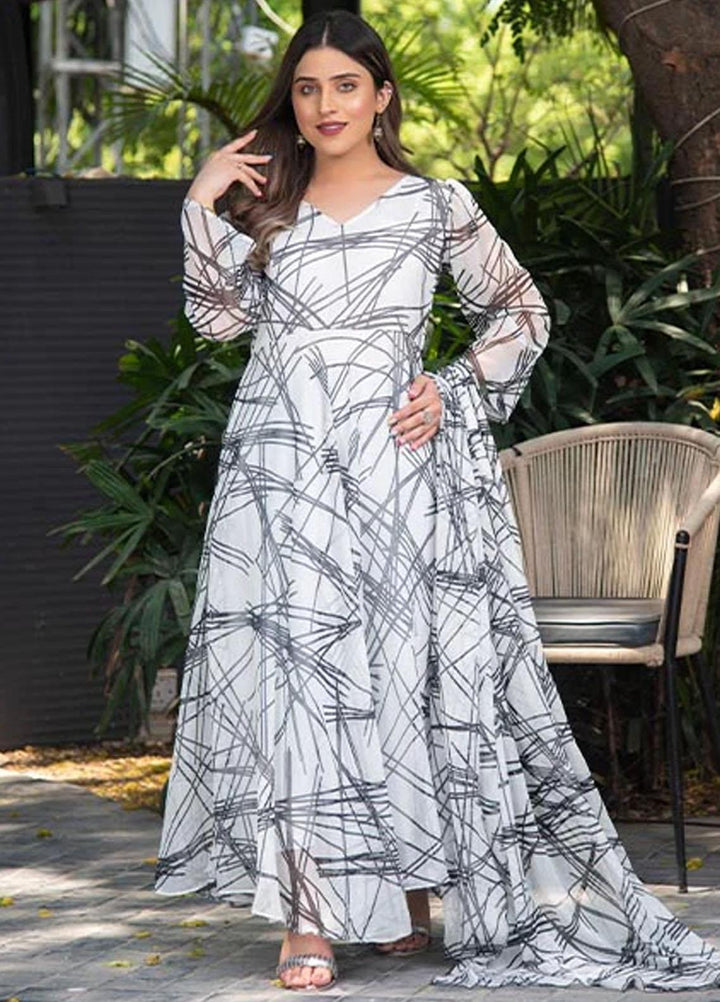 Nazmina Pret Printed Chiffon 2 Piece Suit FRT-26 Charcoal Strings