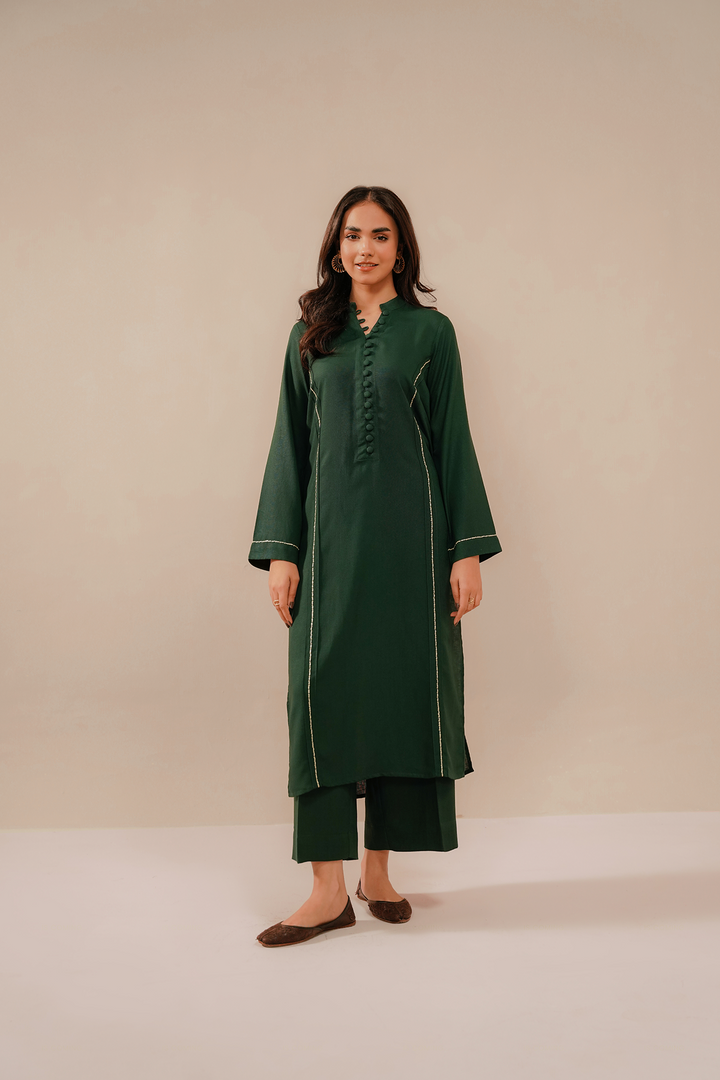Divinely Crafted Pret Embroidered Silk Karandi 2 Piece Jade Green