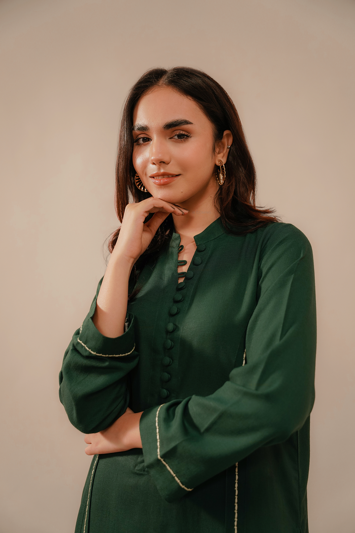 Divinely Crafted Pret Embroidered Silk Karandi 2 Piece Jade Green