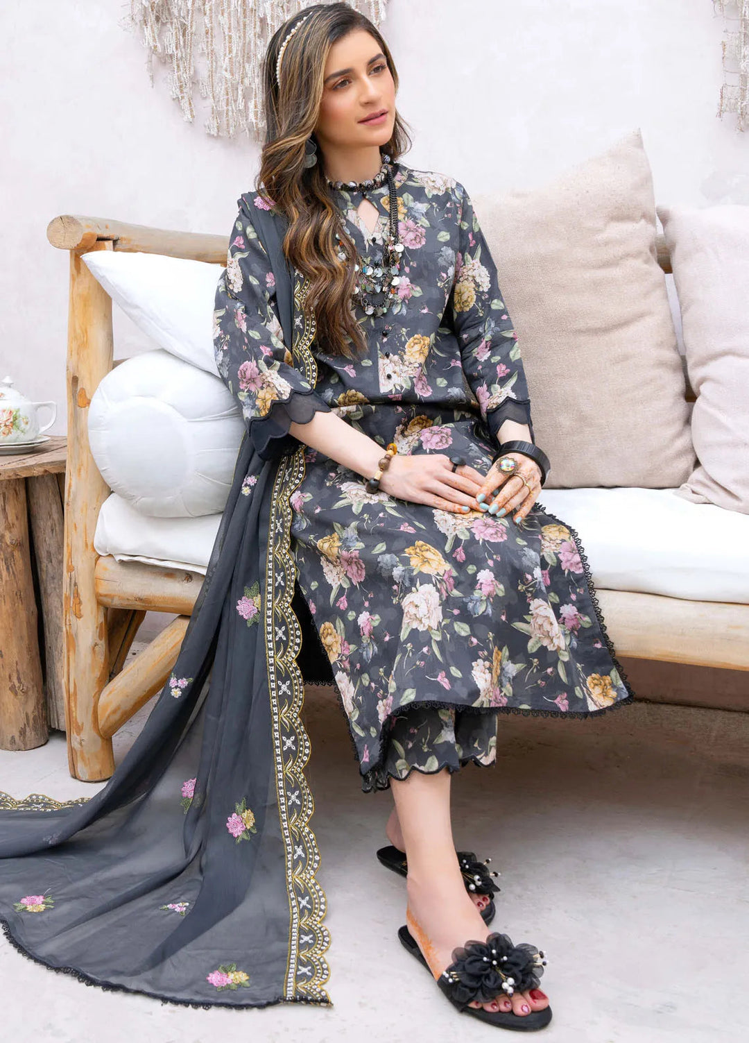 Gardenia By Humdum Embroidered Lawn Suit Unstitched 3 Piece HD24G3 D-03 - Summer Collection