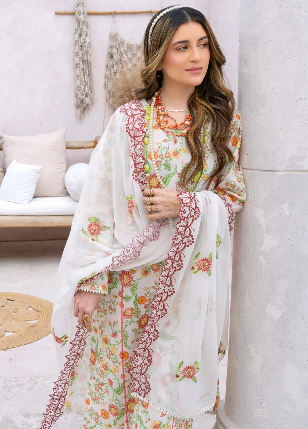 Gardenia By Humdum Embroidered Lawn Suit Unstitched 3 Piece HD24G3 D-08 - Summer Collection