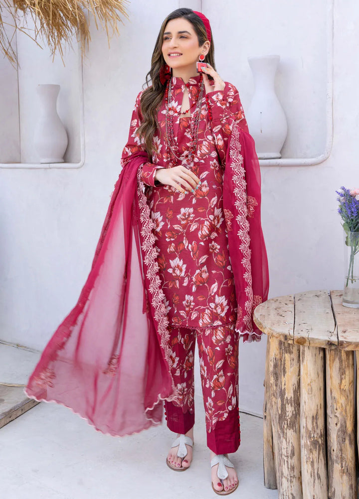 Gardenia By Humdum Embroidered Lawn Suit Unstitched 3 Piece HD24G3 D-09 - Summer Collection