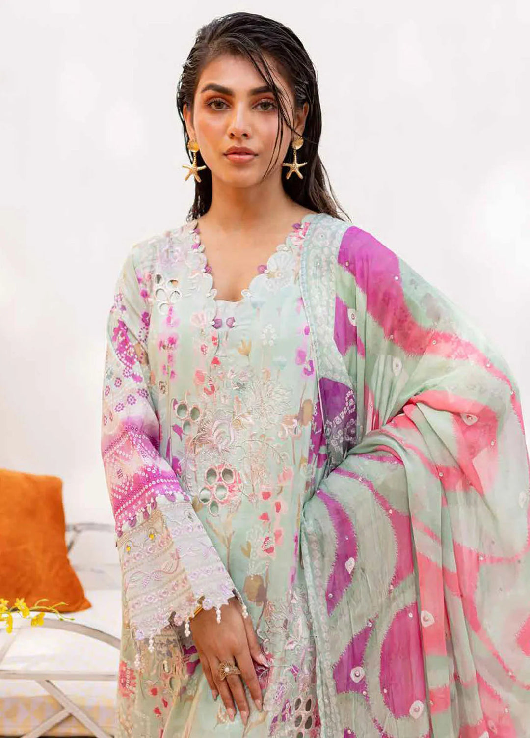 Gardenia By Nureh Chikankari Lawn Suit Unstitched 3 Piece NU24GU NS-136 - Summer Collection