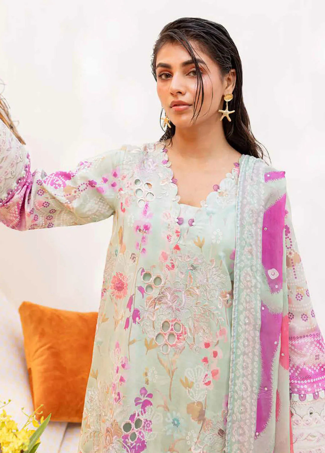 Gardenia By Nureh Chikankari Lawn Suit Unstitched 3 Piece NU24GU NS-136 - Summer Collection
