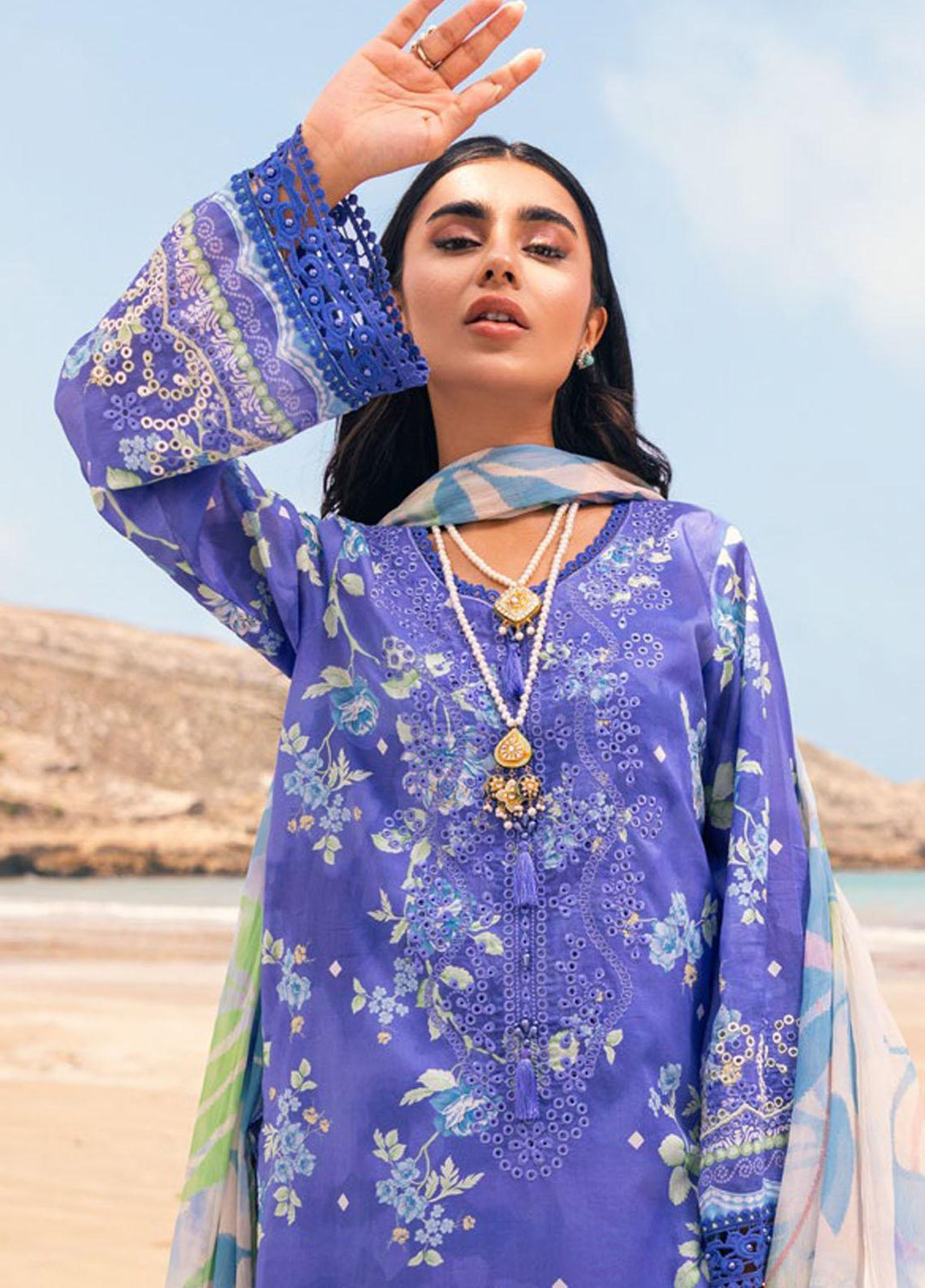 Gardenia By Nureh Embroidered Chikankari Lawn Suits Unstitched 3 Piece NU23GC NSG-109 - Summer Collection