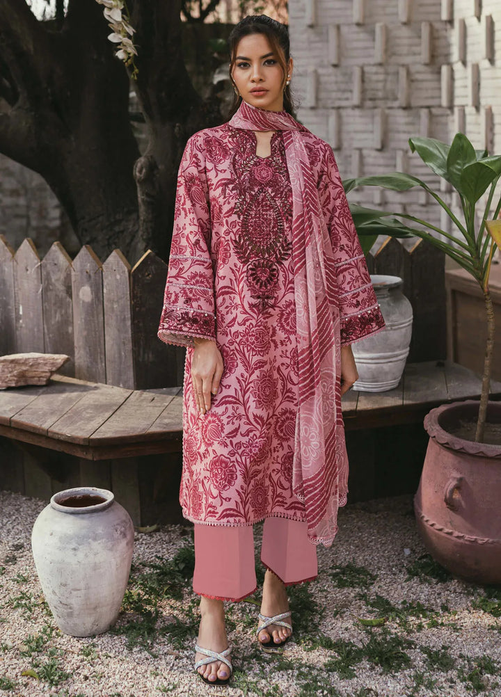 Gardenia Printkari by Humdum Embroidered Lawn Suits Unstitched 3 Piece HD24G D-10 - Summer Collection