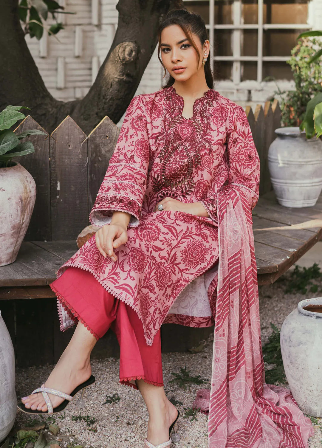 Gardenia Printkari by Humdum Embroidered Lawn Suits Unstitched 3 Piece HD24G D-10 - Summer Collection