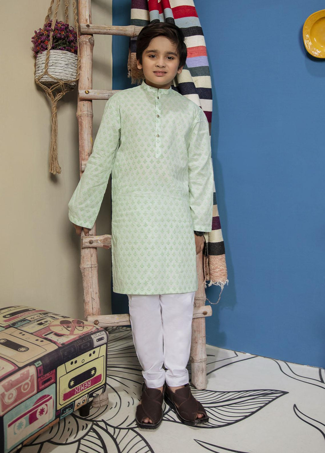 Garnet Clothing Pret Cotton Festive Pret Boys Kurta Pajama -  Peppermint