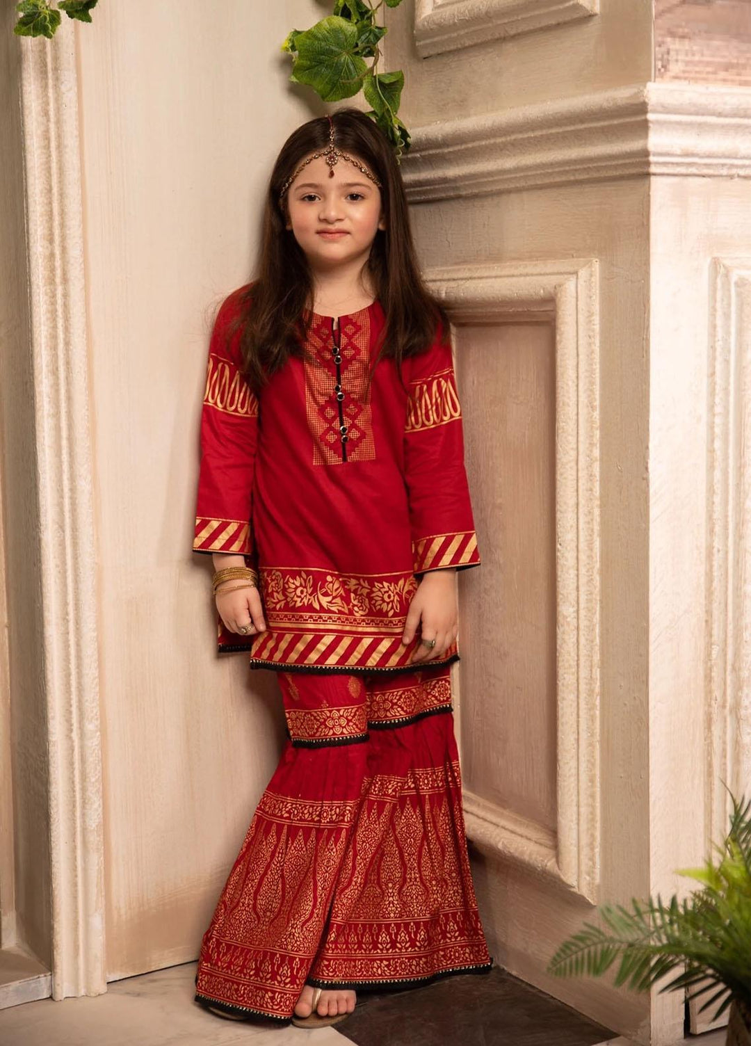Garnet Clothing Pret Cotton Fancy Girls 2 Piece Suit -  Red Tulip