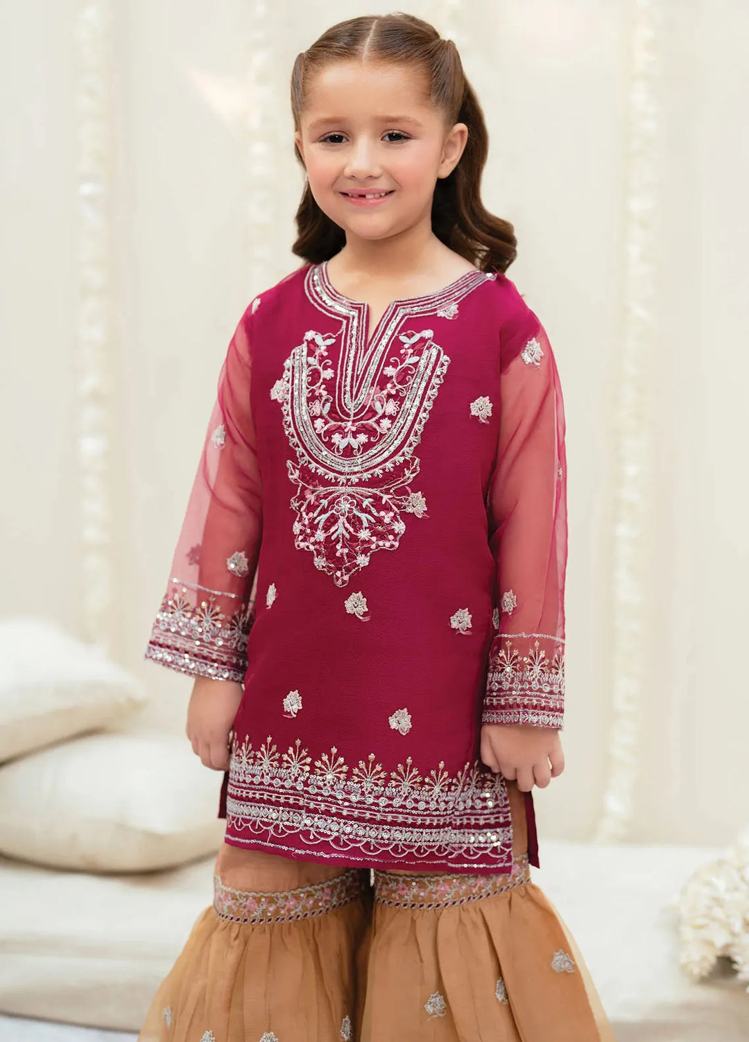 Garnet Clothing Pret Embroidered Organza 2 Piece Suit Mehroon