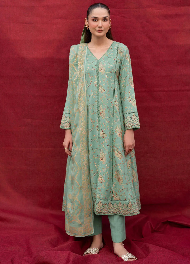 Garnet Pret Printed Karandi 3 Piece Suit Aquamarine