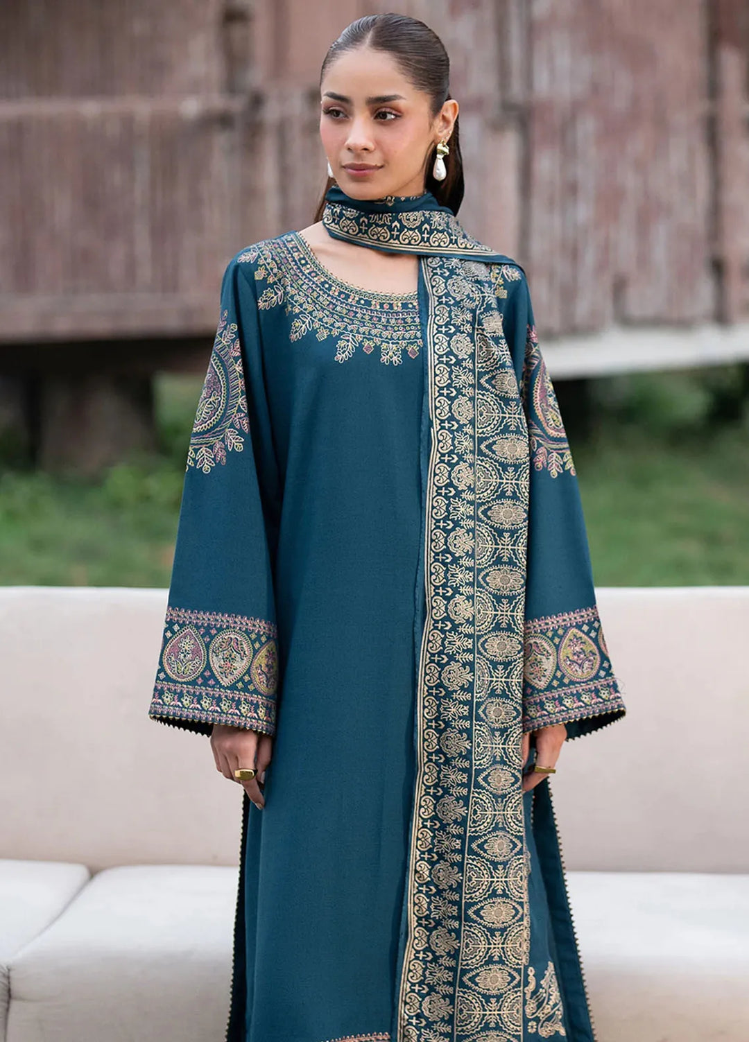 Garnet Pret Embroidered Karandi 3 Piece Suit Indigo