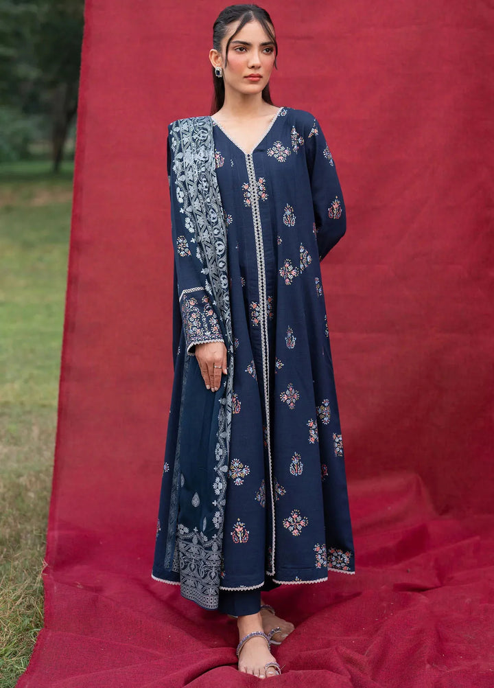 Garnet Pret Embroidered Karandi 3 Piece Suit Midnight Sapphire