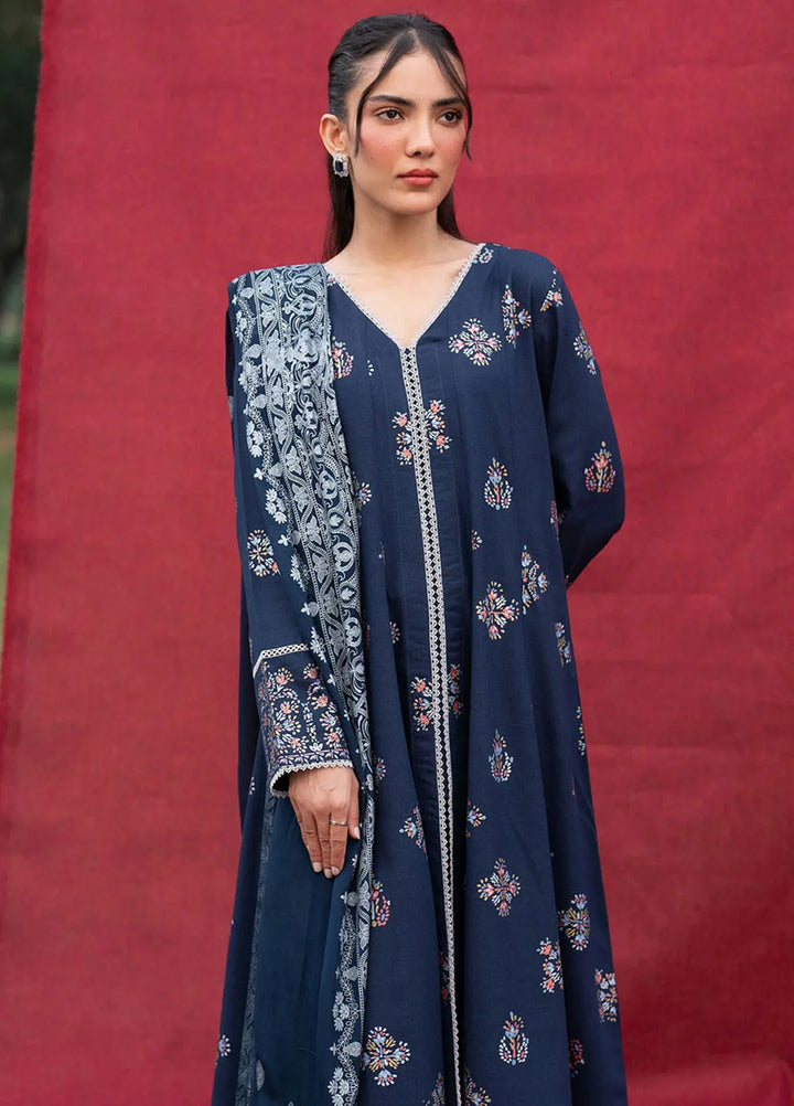 Garnet Pret Embroidered Karandi 3 Piece Suit Midnight Sapphire