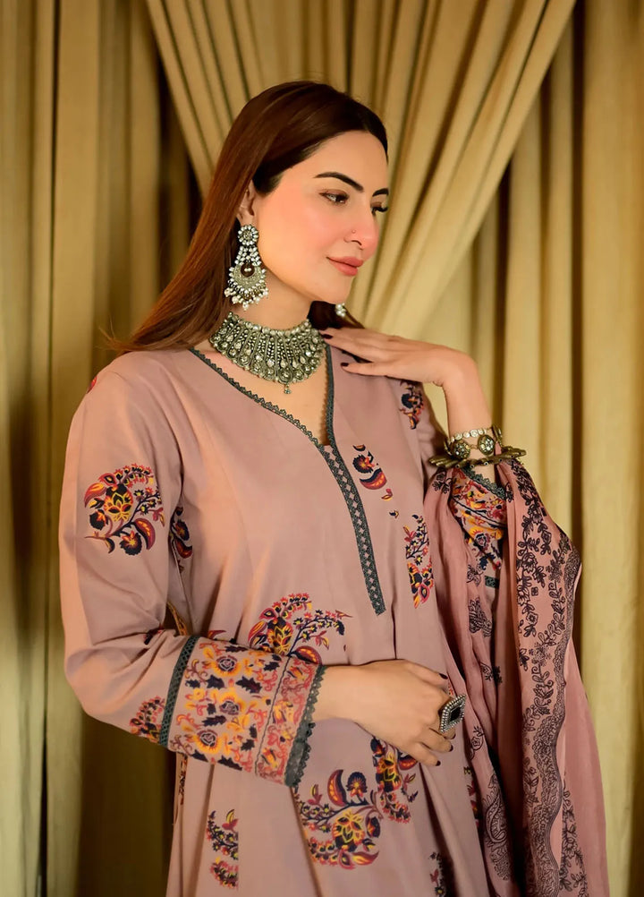 Garnet Pret Embroidered Khaddar 2 Piece Suit Pink Mist
