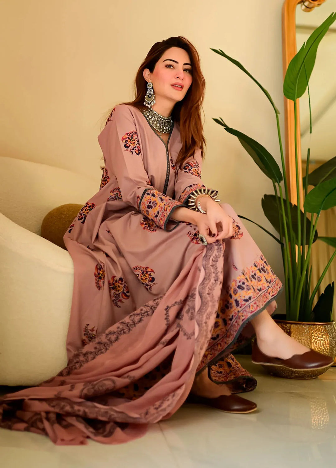 Garnet Pret Embroidered Khaddar 2 Piece Suit Pink Mist