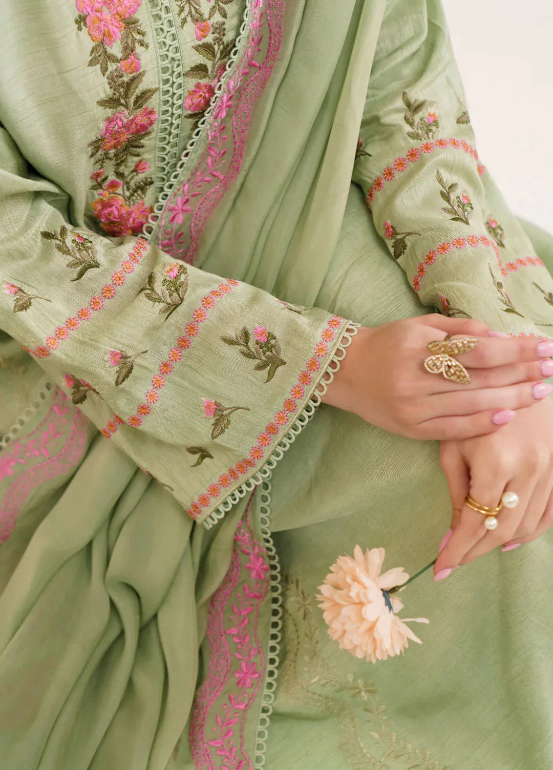 Garnet Pret Embroidered Raw Silk 3 Piece Suit Aaniat Khalid Halah