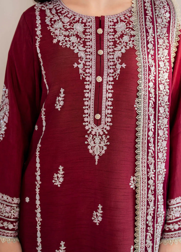 Garnet Pret Embroidered Raw Silk 3 Piece Suit Rosette
