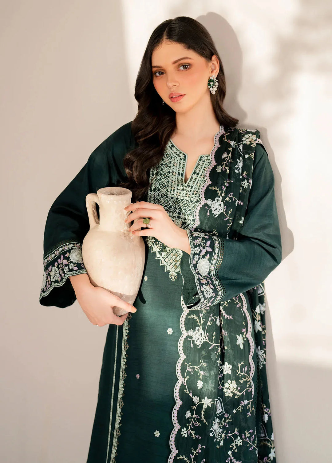 Garnet Pret Embroidered Raw Silk 3 Piece Suit Sarang