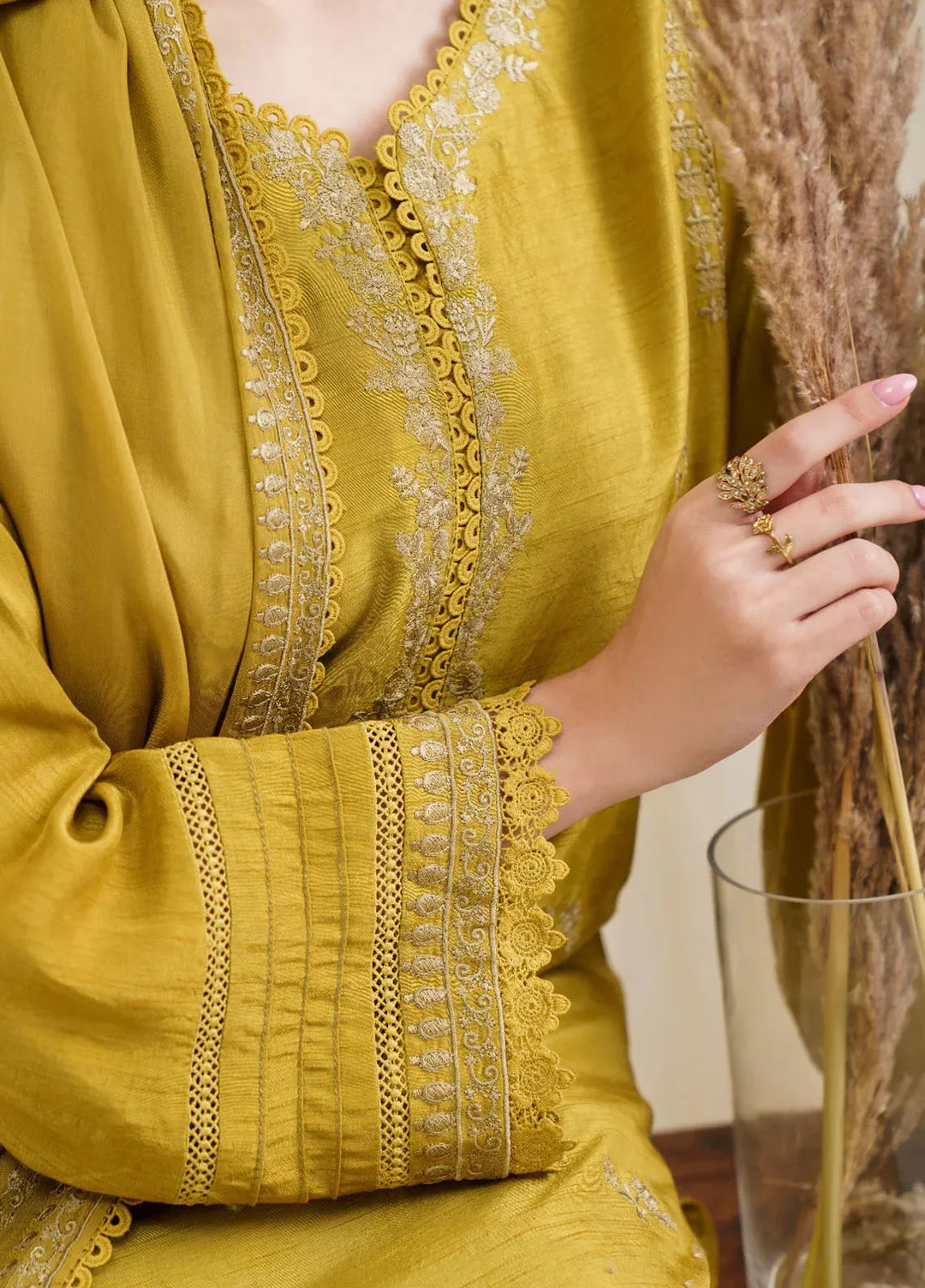Garnet Pret Embroidered Raw Silk 3 Piece Suit Umara