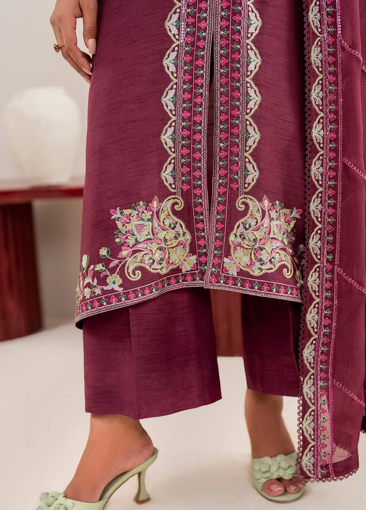 Garnet Pret Embroidered Raw Silk 3 Piece Suit Umbra