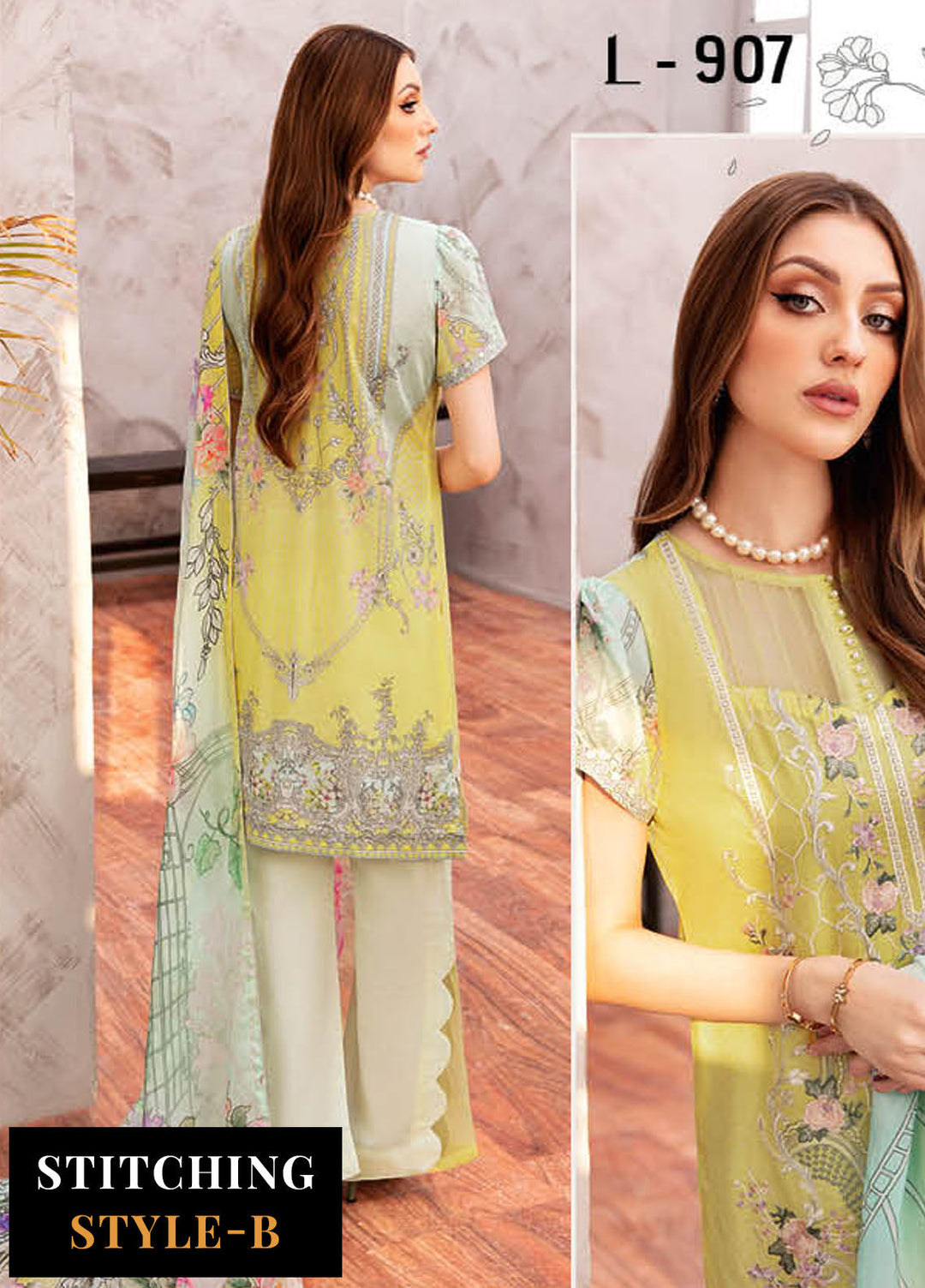 Ghazal By Ramsha Embroidered Lawn Suits Unstitched 3 Piece RSH24G L-907 - Summer Collection