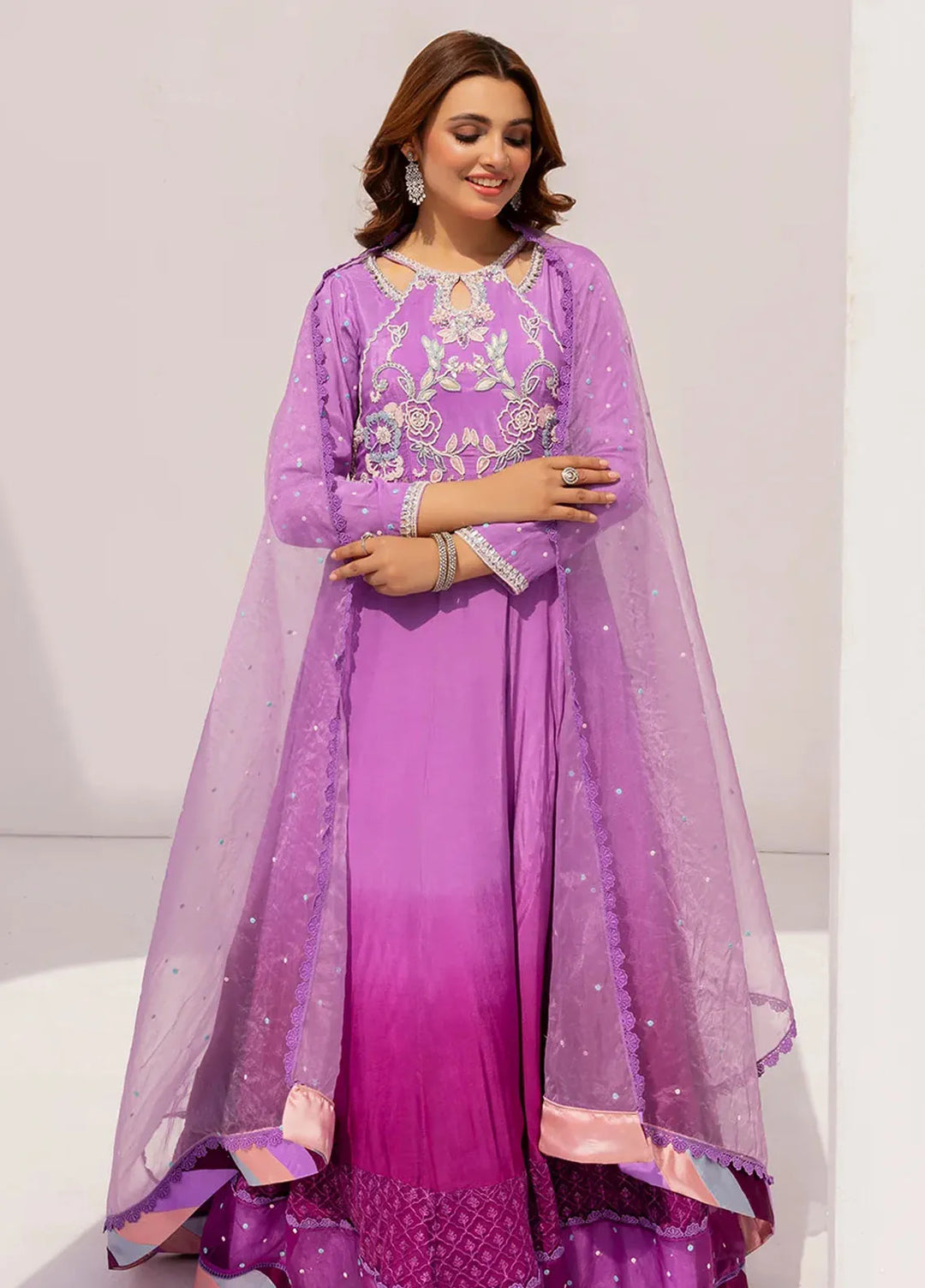 Grandeur Pret Embroidered Katan Silk 3 Piece Suit Celesta