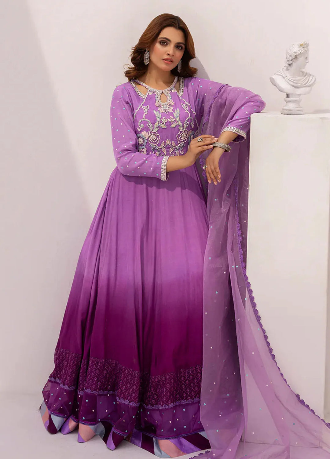 Grandeur Pret Embroidered Katan Silk 3 Piece Suit Celesta