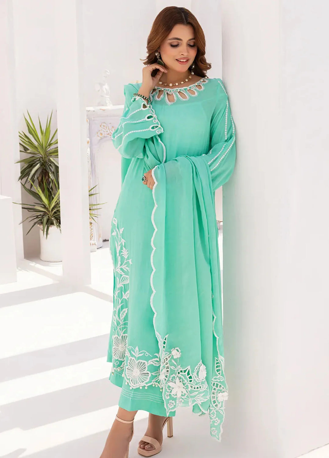 Grandeur Pret Embroidered Katan Silk 3 Piece Suit Tiffany