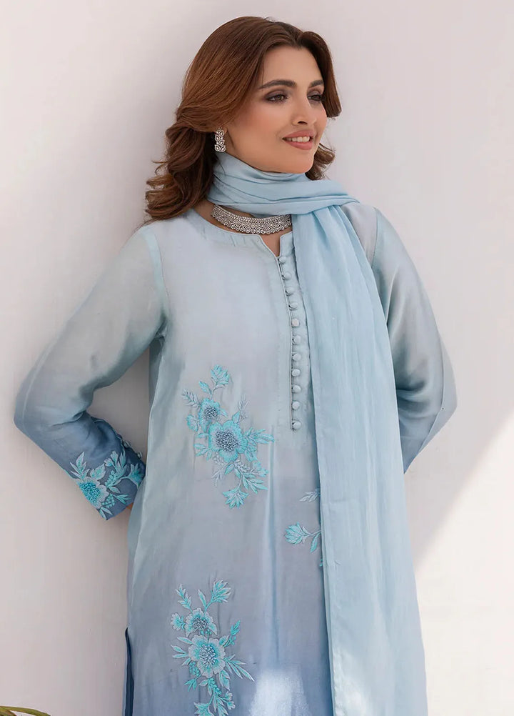 Grandeur Pret Embroidered Tissue Silk 3 Piece Suit Sapphire