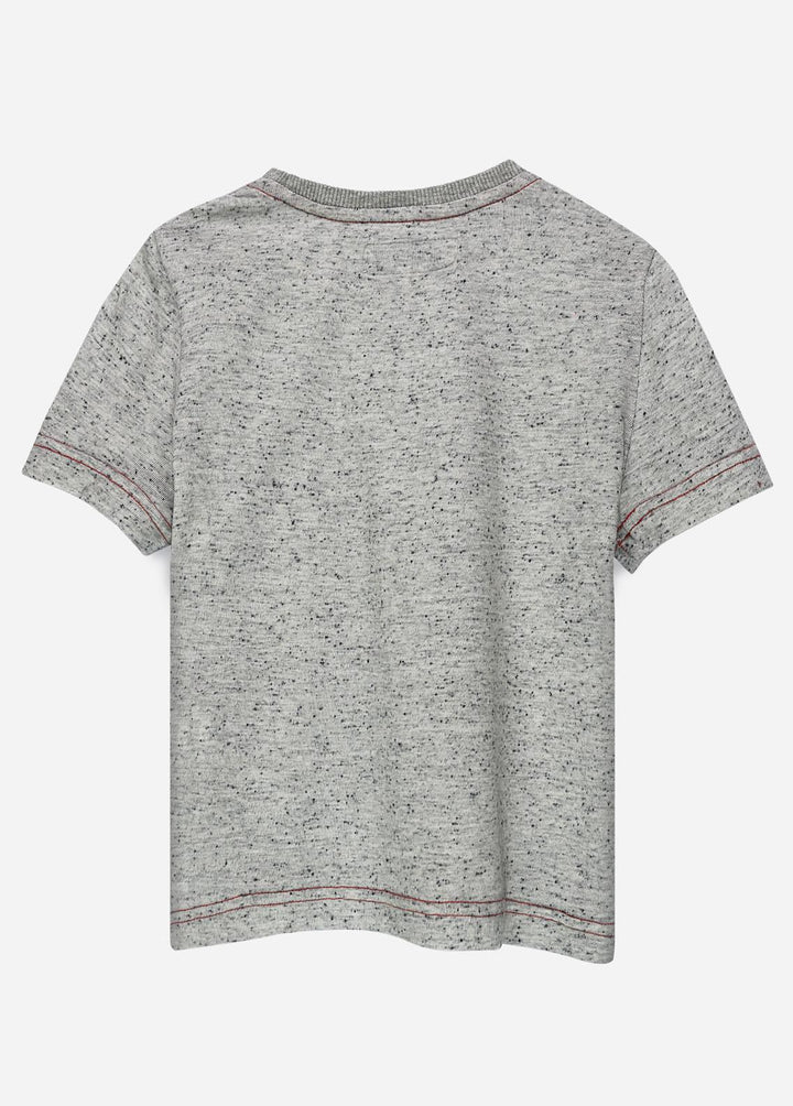 Brumano Cotton Casual Boys T-Shirts -  Grey White Neppy T-Shirt With Contrasting Green Pocket