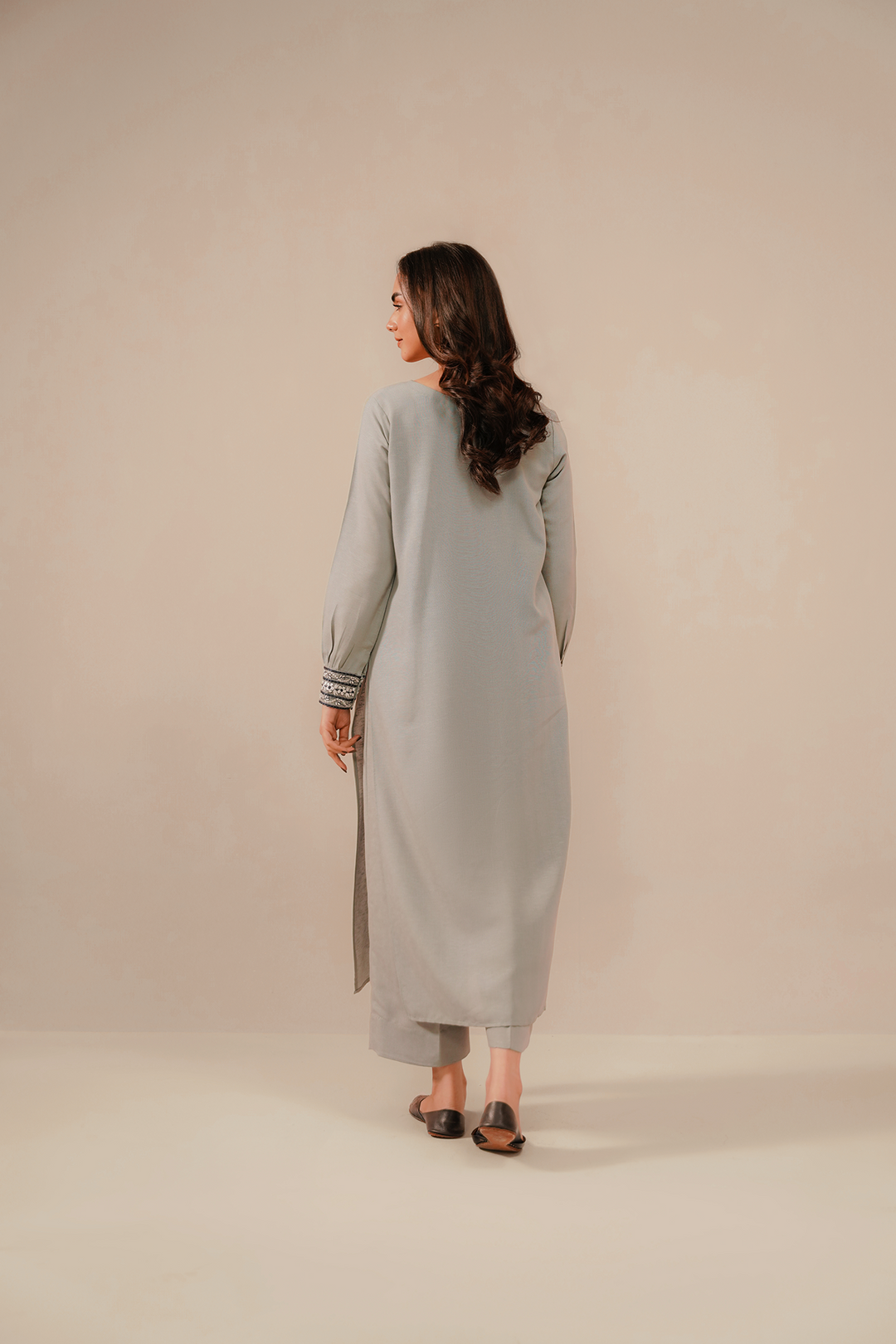 Divinely Crafted Pret Embroidered Silk Karandi 2 Piece Sliver Haze