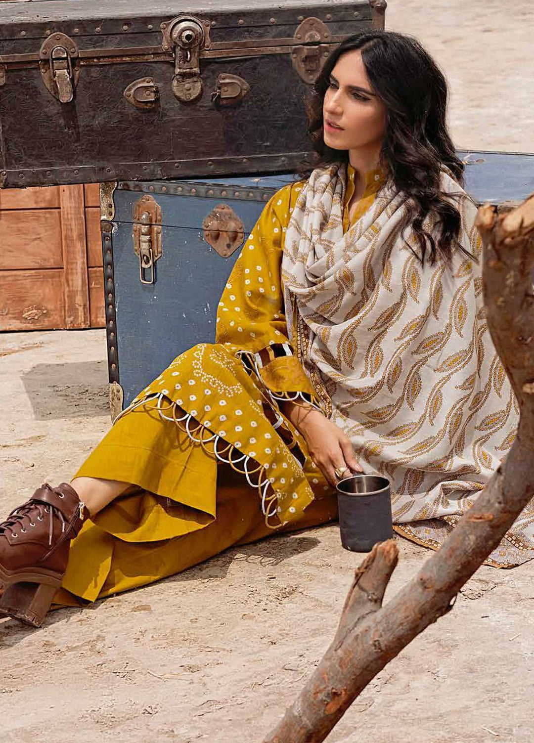 Gul Ahmed Printed Corduroy Suits Unstitched 3 Piece GA21WK CD-12006A - Winter Collection