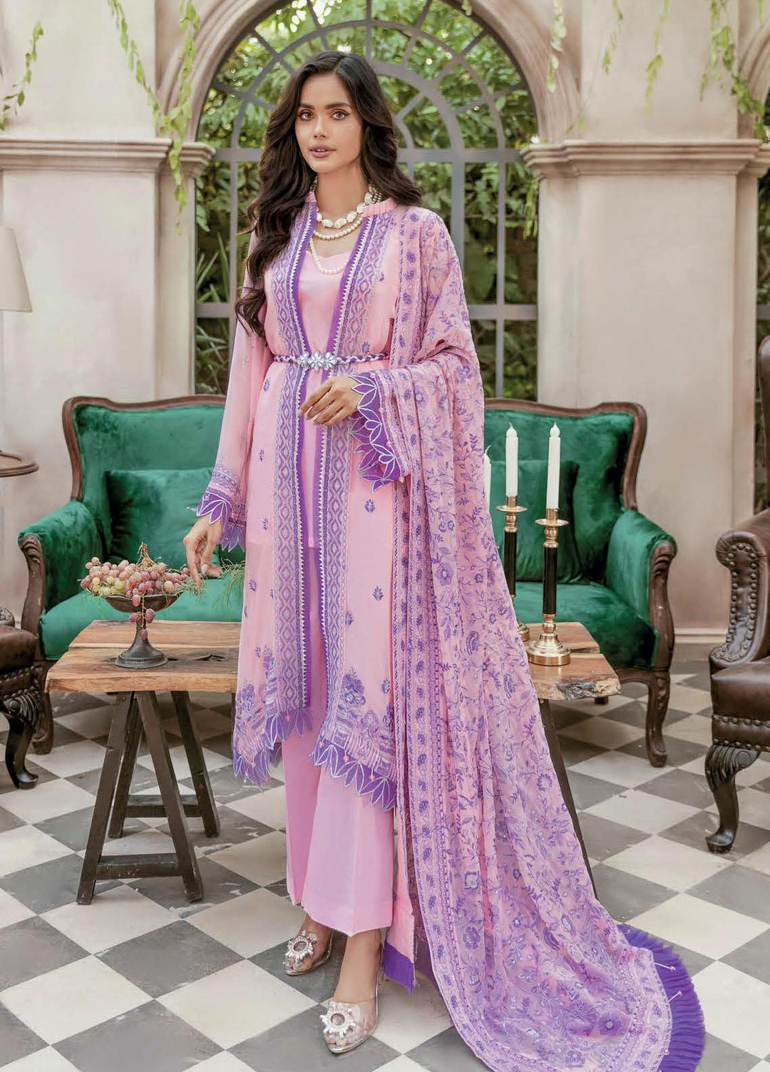 Gul Ahmed Embroidered Chiffon Suits Unstitched 3 Piece GA22LF FE22025 - Luxury Eid Collection