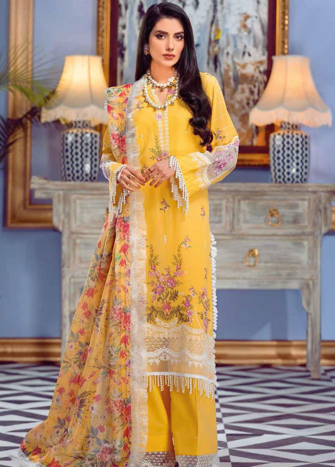 Gul Ahmed Embroidered Lawn Suits Unstitched 3 Piece GA22FS LSV-22004 - Summer Collection