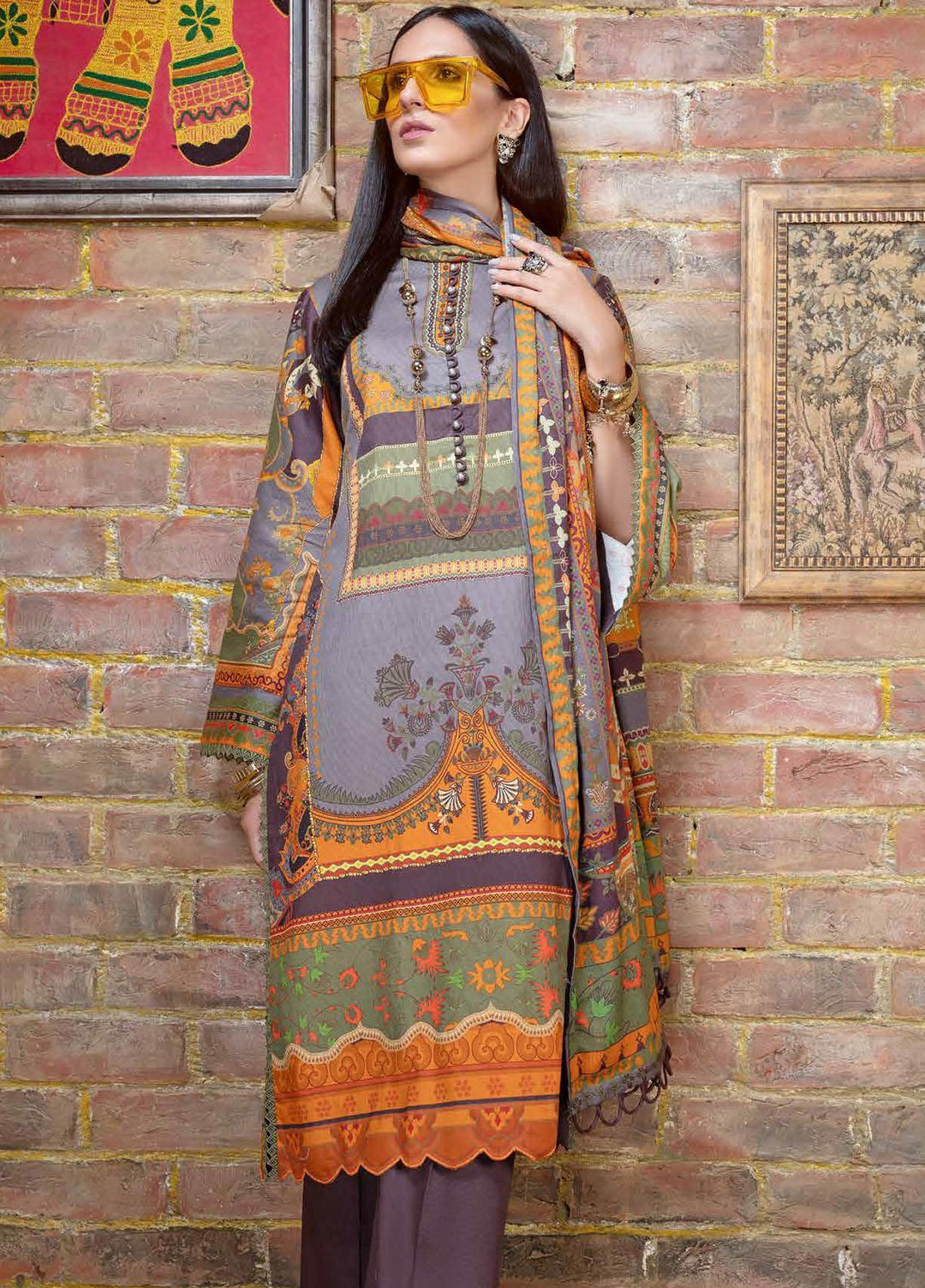 Gul Ahmed Printed Corduroy Suits Unstitched 3 Piece GA21JW CD-12011 B - Winter Collection