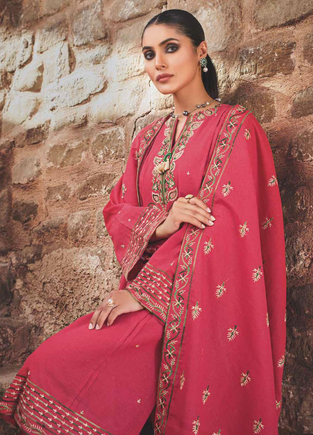 Gul Ahmed Embroidered Karandi Suits Unstitched 3 Piece GA21JL AY-12010 - Winter Collection