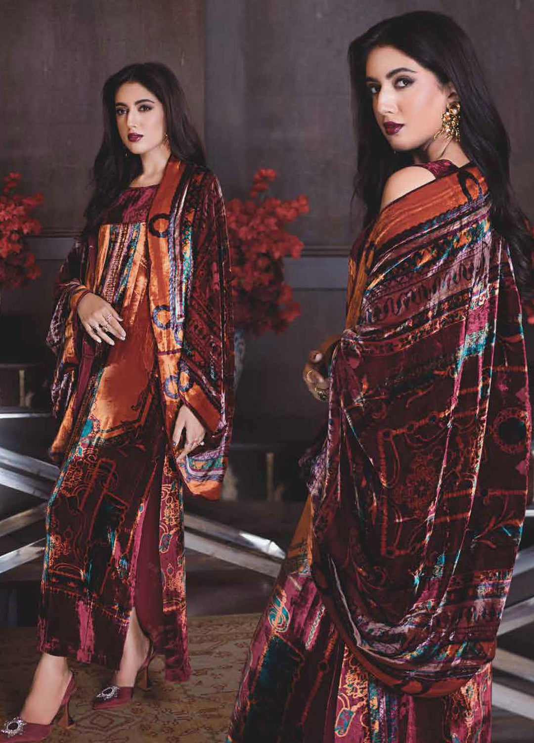 Gul Ahmed Printed Velvet Suits Unstitched 3 Piece GA21JL BVL-12006 B - Winter Collection