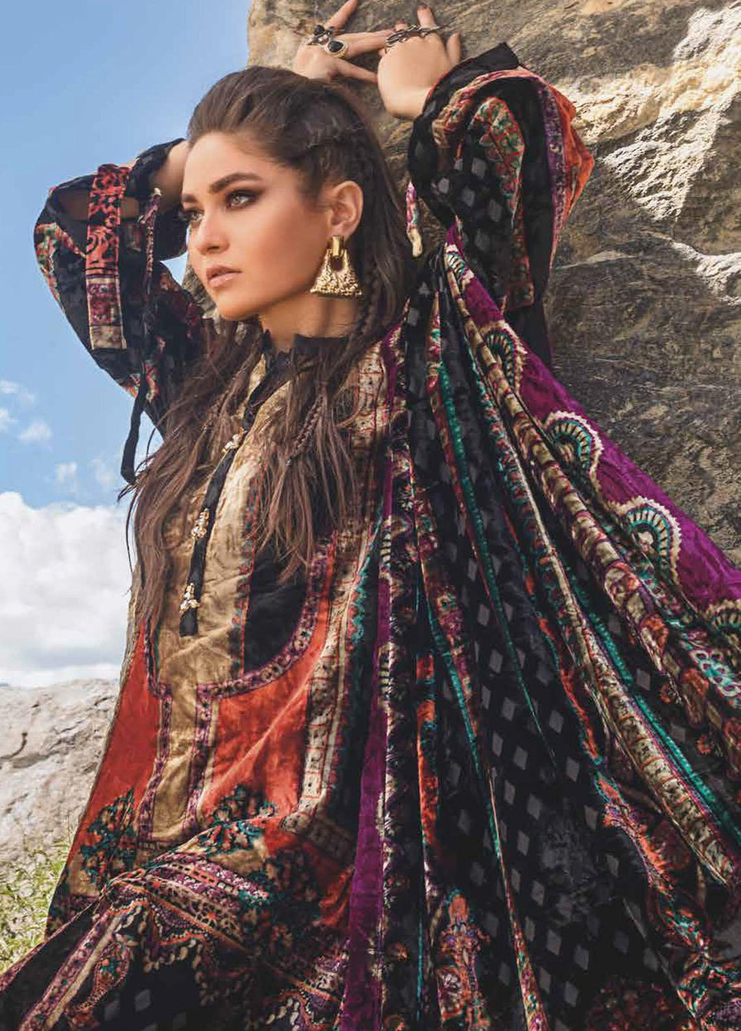 Gul Ahmed Printed Velvet Suits Unstitched 3 Piece GA21JL BVL-12010 A - Winter Collection