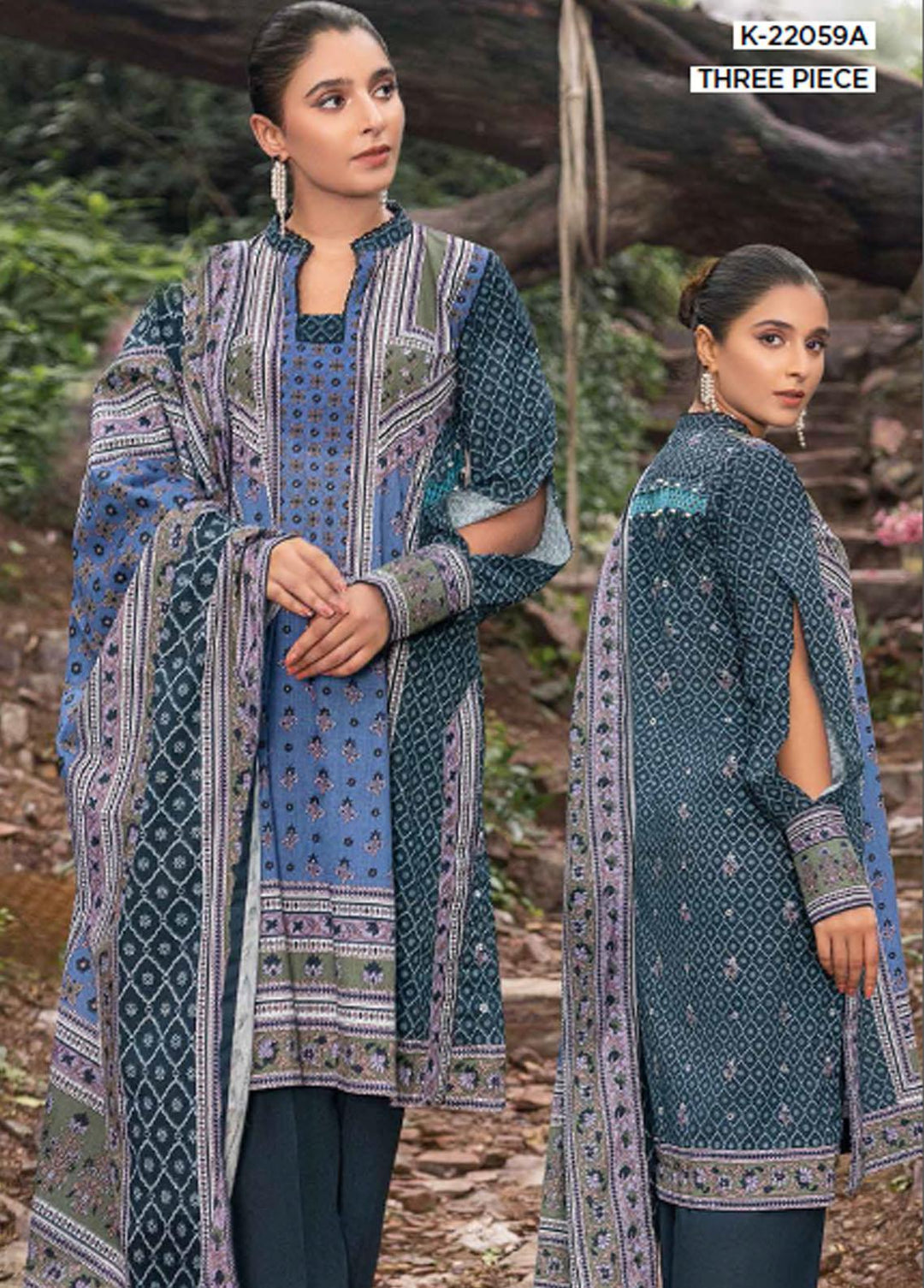 Gul Ahmed Printed Khaddar Suits Unstitched 3 Piece GA22W K-22059A - Winter Collection